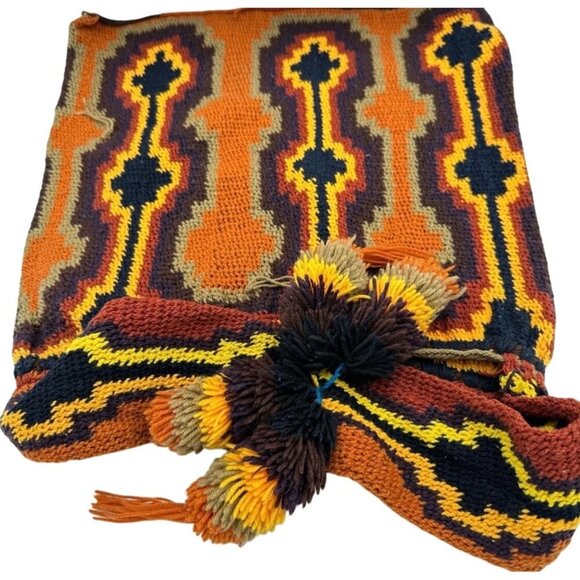 Vintage 70s 80s Handwoven Tapestry Shoulder Bag With Bohemian Geometric Pattern - Picture 3 of 14